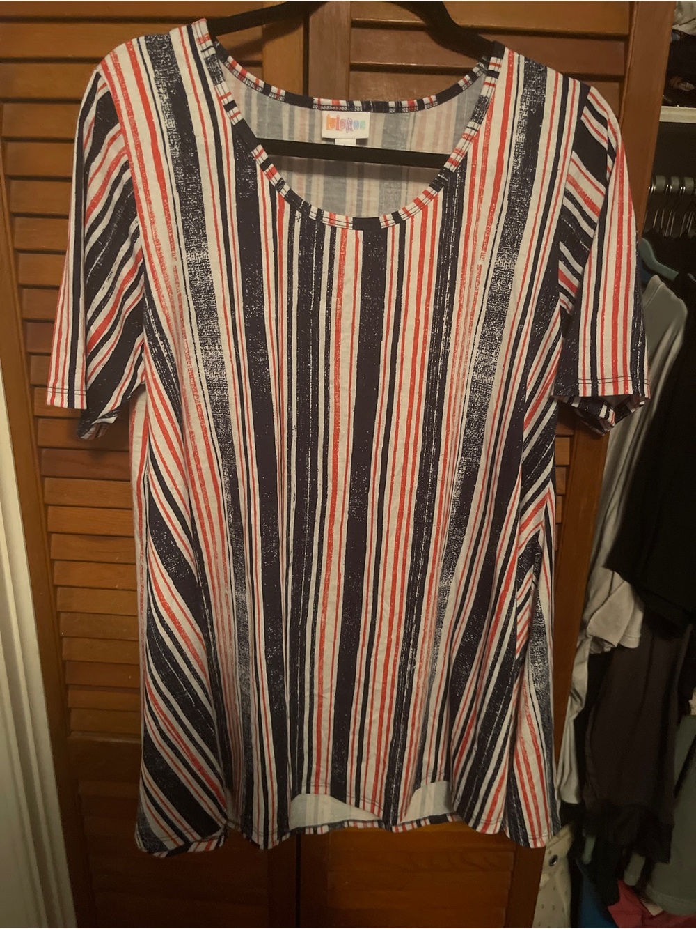 LuLaRoe Scoop Neck Tunic in Navy, Red, and White Stripes